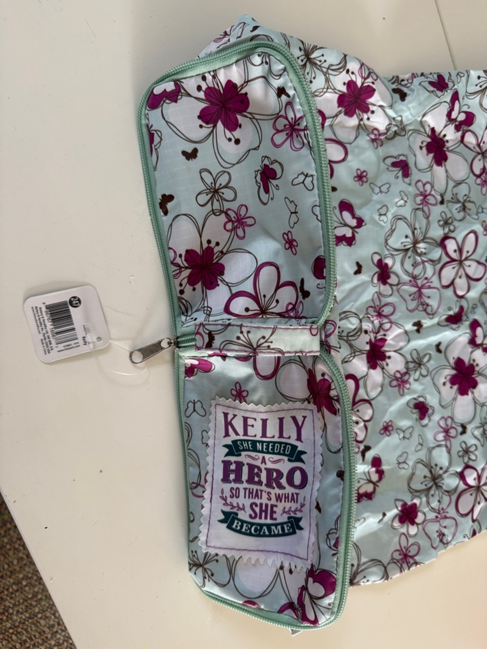 Kelly Floral Mint and Magenta Packable Tote Bag - Picture 5 of 5